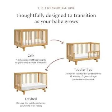 Babyletto Hudson 3-in-1 Convertible Baby Crib with Wooden Toddler Bed & Daybed Conversion - Easy to Assemble & GREENGUARD Gold Certified - 4 Adjustable Mattress Heights - Honey