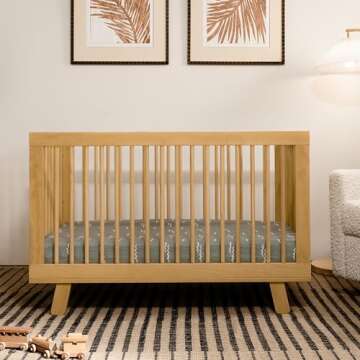 Babyletto Hudson 3-in-1 Convertible Baby Crib with Wooden Toddler Bed & Daybed Conversion - Easy to Assemble & GREENGUARD Gold Certified - 4 Adjustable Mattress Heights - Honey