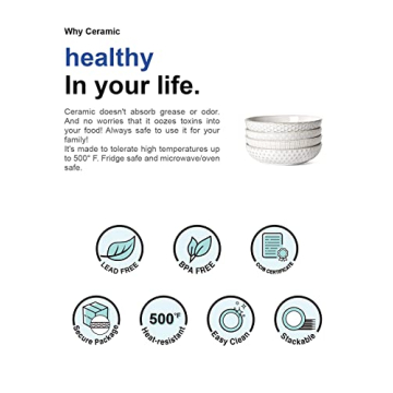 Le Tauci 36 oz Pasta Bowl, Elegant Ceramic Dinnerware