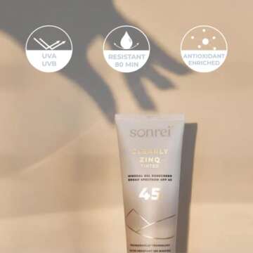 Sonrei Clearly Zinq Tinted Zinc Mineral Face and Body Gel Athleisure Sunscreen SPF 45 | 3.4 oz (1 Pack)