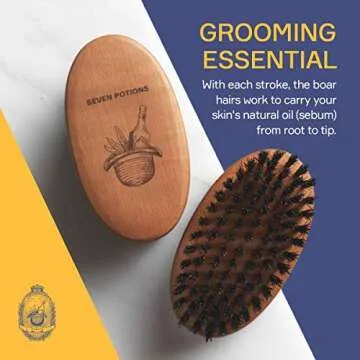 Seven Potions Beard Brush For Men With 100% First Cut Boar Bristles. Made in Pear Wood With Firm Bri...