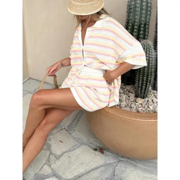 Tankaneo Women's Summer Two-Piece Color Block Outfit