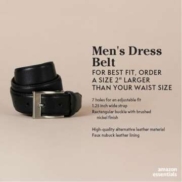 Amazon Essentials Men's Leather Belt, Classic Style, Size 38, Black