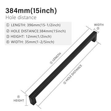 Redunest Cabinet Pulls Matte Black Cabinet Handles Square Drawer Pulls, 5 Pack 15 Inch Stainless Ste...