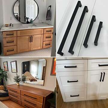Redunest Cabinet Pulls Matte Black Cabinet Handles Square Drawer Pulls, 5 Pack 15 Inch Stainless Steel Kitchen Door Cupboard Cabinet Handles, Drawer Hardware Handles, 384mm Hole Centers