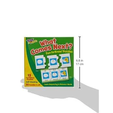 Trend Enterprises: Fun-to-Know Puzzles: What Comes Next? Learn Sequencing in Pictures & Words, 15 Three-Piece Two-Sided Puzzles, Self-Checking, 30 Puzzles Total, for Ages 4 and Up