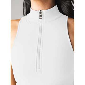LASLULU Womens Crop Tops Half Zip Up Sleeveless Yoga Tops Compression Summer Athletic Shirts Sports Bra Seamless Workout Gym Pullover Going Out Tops(White Small)