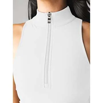 LASLULU Womens Crop Tops Half Zip Up Sleeveless Yoga Tops Compression Summer Athletic Shirts Sports Bra Seamless Workout Gym Pullover Going Out Tops(White Small)