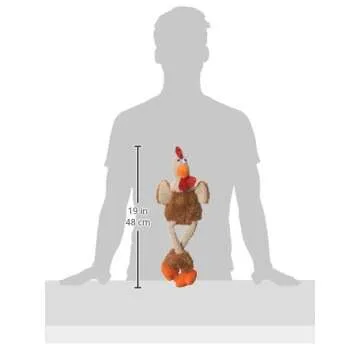 goDog Checkers Skinny Rooster Squeaky Plush Dog Toy, Chew Guard Technology - Brown, Large