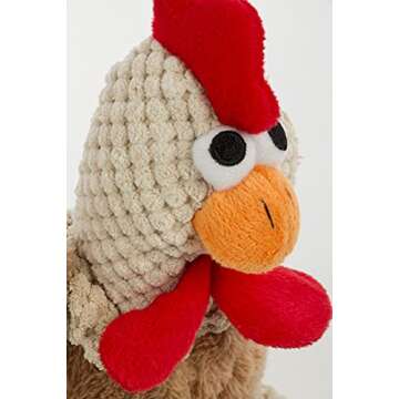 goDog Checkers Skinny Rooster Squeaky Plush Dog Toy, Chew Guard Technology - Brown, Large