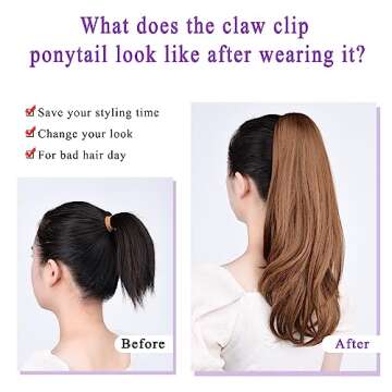 HSPJHTM Ponytail Extensions,Brown Claw Clip Hair Extensions for Women Straight Hair Piece 20" Synthetic Wavy Pony Tail Halloween Fluffy Daily Use