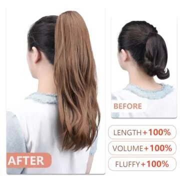 HSPJHTM Ponytail Extensions,Brown Claw Clip Hair Extensions for Women Straight Hair Piece 20" Synthetic Wavy Pony Tail Halloween Fluffy Daily Use