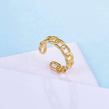 YKYLHSYXR Chain Link Rings,Trendy Cuban Link Ring, Minimalist Figaro Link Ring, Personality Anchor Link Ring, Open Adjustable Size with Jewelry Box for Women Men