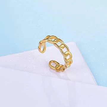 YKYLHSYXR Chain Link Rings,Trendy Cuban Link Ring, Minimalist Figaro Link Ring, Personality Anchor Link Ring, Open Adjustable Size with Jewelry Box for Women Men