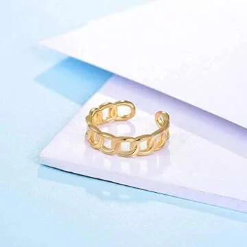 YKYLHSYXR Chain Link Rings,Trendy Cuban Link Ring, Minimalist Figaro Link Ring, Personality Anchor Link Ring, Open Adjustable Size with Jewelry Box for Women Men