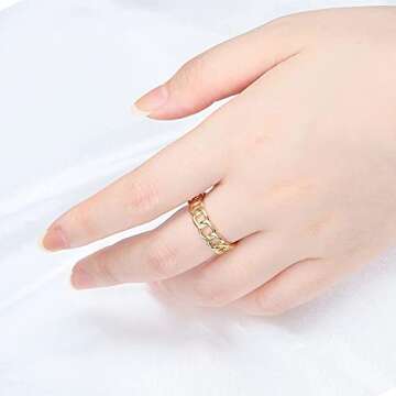 YKYLHSYXR Chain Link Rings,Trendy Cuban Link Ring, Minimalist Figaro Link Ring, Personality Anchor Link Ring, Open Adjustable Size with Jewelry Box for Women Men
