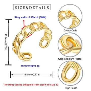 YKYLHSYXR Chain Link Rings,Trendy Cuban Link Ring, Minimalist Figaro Link Ring, Personality Anchor Link Ring, Open Adjustable Size with Jewelry Box for Women Men