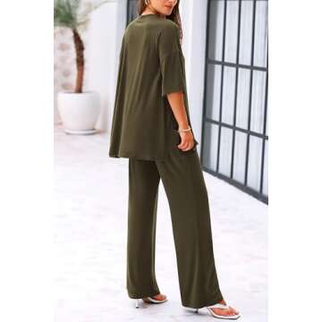 KIRUNDO Womens Loungewear Set 2025 Trendy Summer Casual Short Sleeve Tops Wide Leg Lounge Pants Set ...