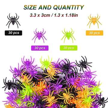JIALWEN 120 Pieces Realistic Halloween Plastic Spiders 4 Colors Small Spider Toys Fake Spiders Terror Funny Prank Props for Halloween Home and Party Decorations