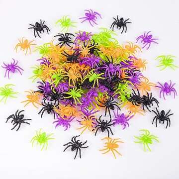 JIALWEN 120 Pieces Realistic Halloween Plastic Spiders 4 Colors Small Spider Toys Fake Spiders Terror Funny Prank Props for Halloween Home and Party Decorations