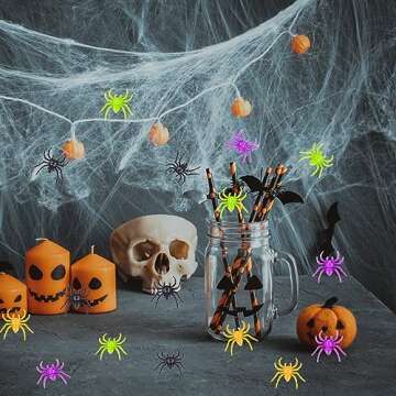 JIALWEN 120 Pieces Realistic Halloween Plastic Spiders 4 Colors Small Spider Toys Fake Spiders Terror Funny Prank Props for Halloween Home and Party Decorations