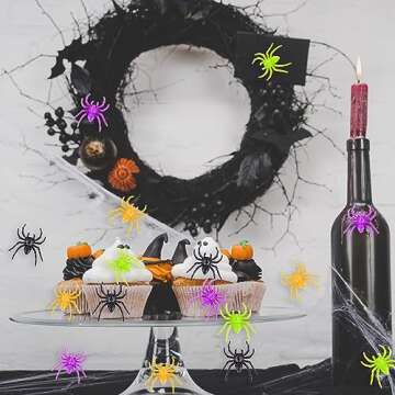JIALWEN 120 Pieces Realistic Halloween Plastic Spiders 4 Colors Small Spider Toys Fake Spiders Terror Funny Prank Props for Halloween Home and Party Decorations