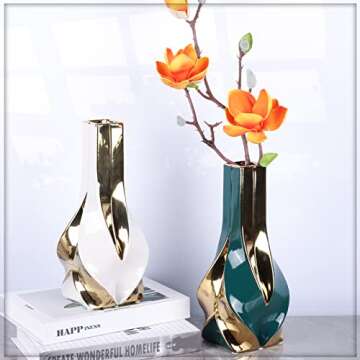 oliruim 10.6 "Tall White and Gold Ceramic Decor Vase, White Gold Modern Home for Living Room, Table ...