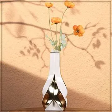 Stylish White and Gold Ceramic Decor Vase for Home