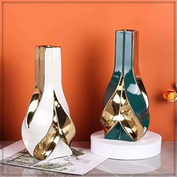 Stylish White and Gold Ceramic Decor Vase for Home