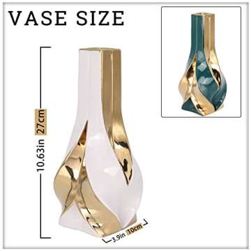 Stylish White and Gold Ceramic Decor Vase for Home
