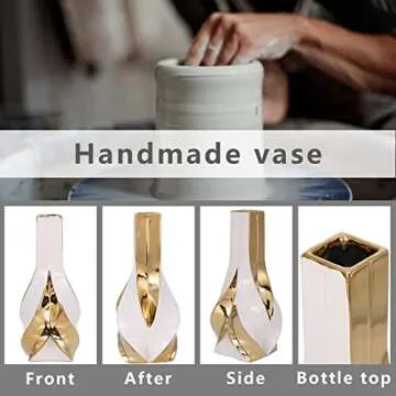 Stylish White and Gold Ceramic Decor Vase for Home