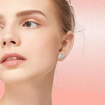 Dazlily Mouse Shape Stud Earrings 925 Sterling Silver Stud Earrings for Women Jewelry (Mouse White)