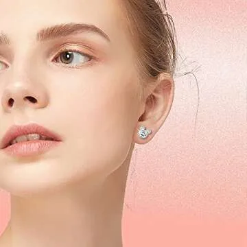 Dazlily Mouse Shape Stud Earrings 925 Sterling Silver Stud Earrings for Women Jewelry (Mouse White)