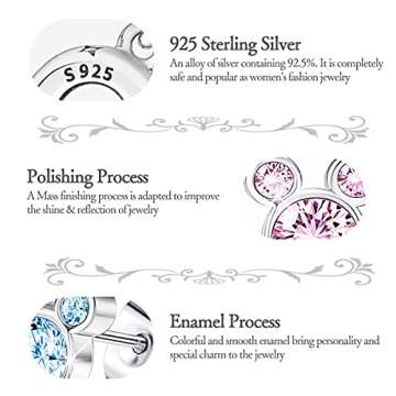 Dazlily Mouse Shape Stud Earrings 925 Sterling Silver Stud Earrings for Women Jewelry (Mouse White)