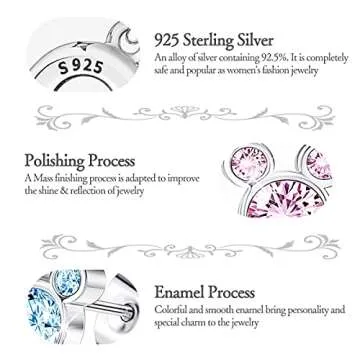 Dazlily Mouse Shape Stud Earrings 925 Sterling Silver Stud Earrings for Women Jewelry (Mouse White)