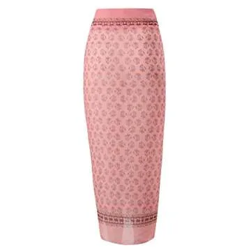 Two Pieces Swimsuits for Women Sheer Cover Ups Cheeky Push Up Bathing Suits with Wrap Skirt Halter Flattering High Cut Bikini Set Floral Sexy Plunge Summer Brazilian Swimwear Pink Halter S