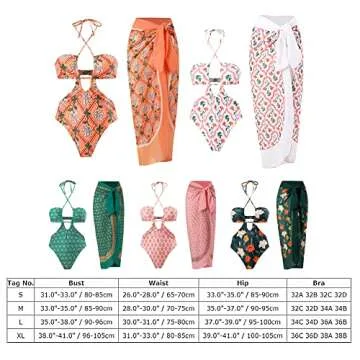 Two Pieces Swimsuits for Women Sheer Cover Ups Cheeky Push Up Bathing Suits with Wrap Skirt Halter Flattering High Cut Bikini Set Floral Sexy Plunge Summer Brazilian Swimwear Pink Halter S