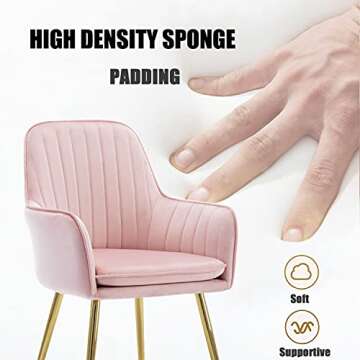 Altrobene Velvet Accent Chair, Home Office Desk Chair No Wheels, Modern Dinging Chair, Living Room Bedroom Arm Chair, Girls Vanity Chair, Golden Finished, Pink