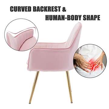 Altrobene Velvet Accent Chair, Home Office Desk Chair No Wheels, Modern Dinging Chair, Living Room Bedroom Arm Chair, Girls Vanity Chair, Golden Finished, Pink