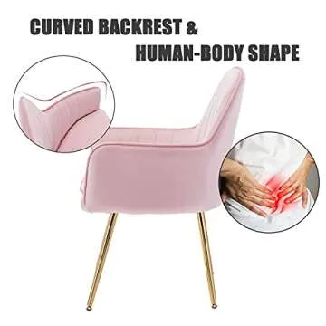 Altrobene Velvet Accent Chair, Home Office Desk Chair No Wheels, Modern Dinging Chair, Living Room Bedroom Arm Chair, Girls Vanity Chair, Golden Finished, Pink