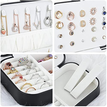 jiemei Jewelry Box, Travel Jewelry Organizer Cases with Doubel Layer for Women’s Necklace Earrings Rings and Travel Accessories (Black02)