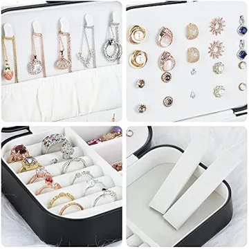 jiemei Jewelry Box, Travel Jewelry Organizer Cases with Doubel Layer for Women’s Necklace Earrings Rings and Travel Accessories (Black02)