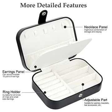 jiemei Jewelry Box, Travel Jewelry Organizer Cases with Doubel Layer for Women’s Necklace Earrings Rings and Travel Accessories (Black02)