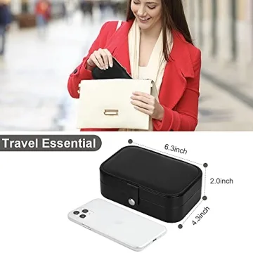 jiemei Jewelry Box, Travel Jewelry Organizer Cases with Doubel Layer for Women’s Necklace Earrings Rings and Travel Accessories (Black02)