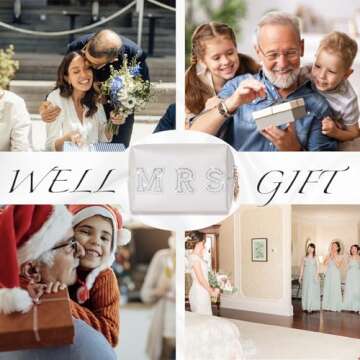 Bride Bag Bride Gift Make Up Bag Bachelorette Gifts for Bride Cosmetic PU Leather Pearl Rhinestone Letter Patches Bag Bride Beach Bag Travel Case Bride Purse Portable Bag (White-Mrs)