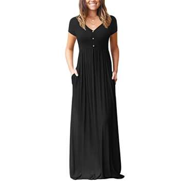 GRECERELLE Womens Long Maxi Dress 2024 V Neck Casual Summer with Pockets Black