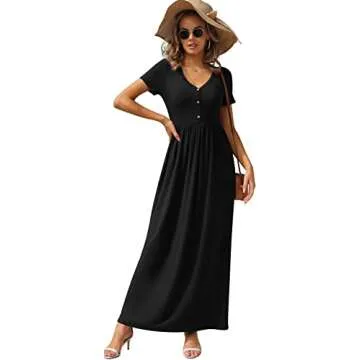 GRECERELLE Women's Maxi Dress V Neck Black 2024
