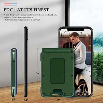 MURADIN Mens Wallet Tactical Bifold Wallets for Men Metal RFID Blocking Aluminum Money Cards Holder Gifts for Men (Saffiano Green)