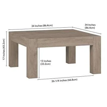 Henn&Hart Langston Coffee Table, 34" Wide,Grey