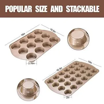 JOHO BAKING Nonstick Muffin Pan, Mini Cupcake Pan Set, Muffin Tins for Baking, 2 Pack, 12-Cup and 24-Cup, Gold